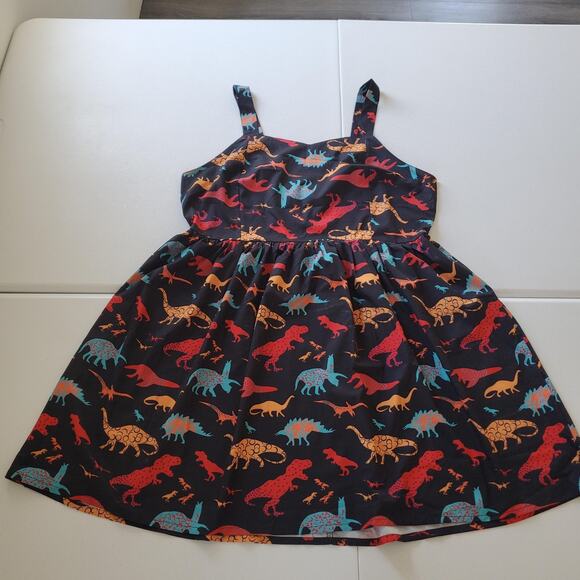 Dinosaur Print Dress Womens Plus 2XL Black Mod Fit Flare Smocked A-Line - Picture 1 of 9